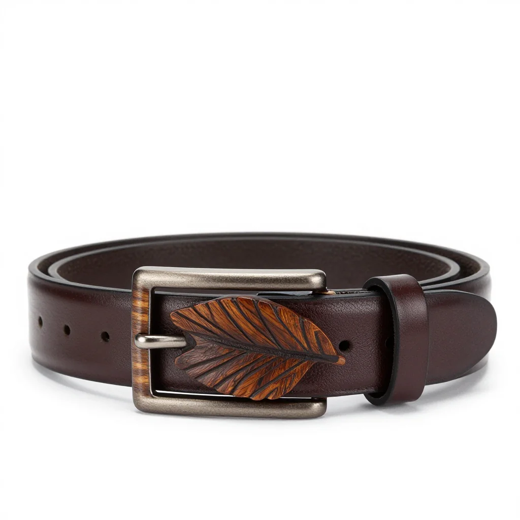 Leather Belt with Wooden Buckle