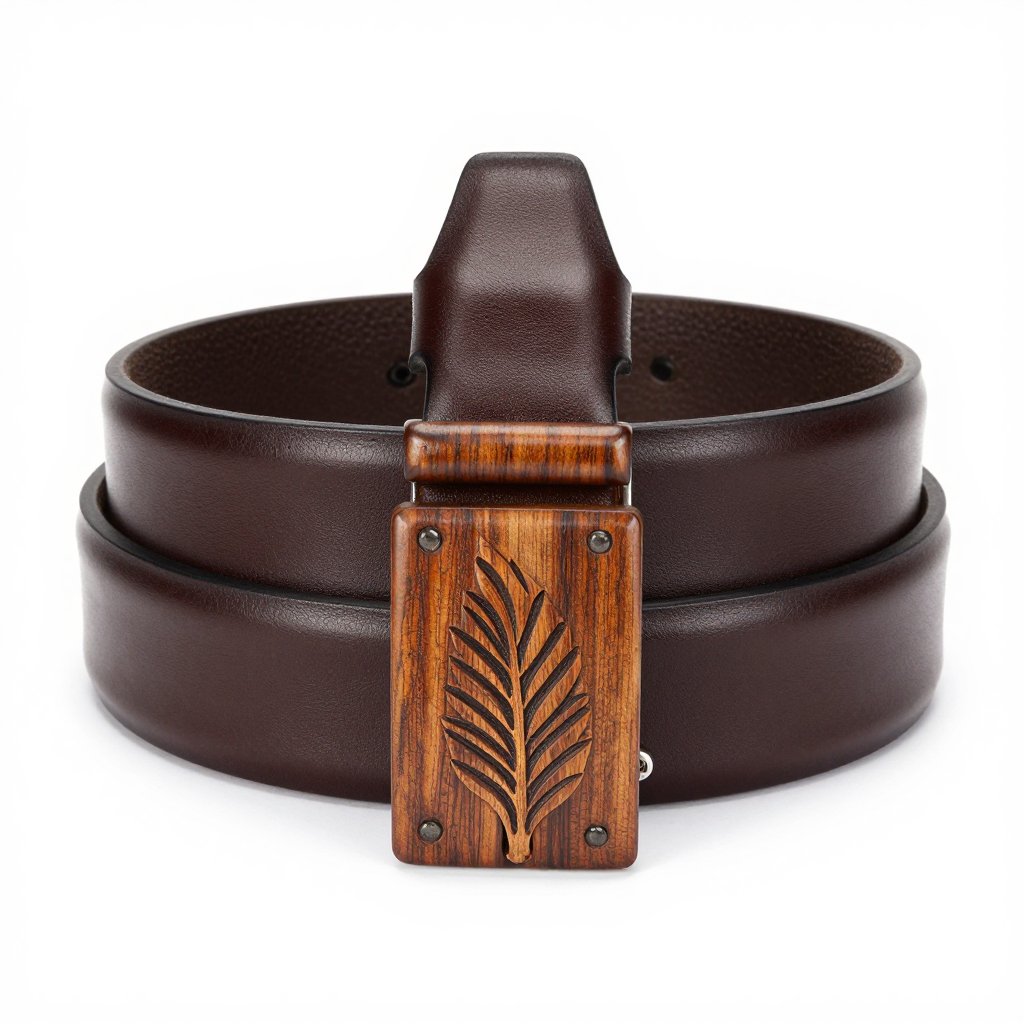 Leather Belt with Wooden Buckle