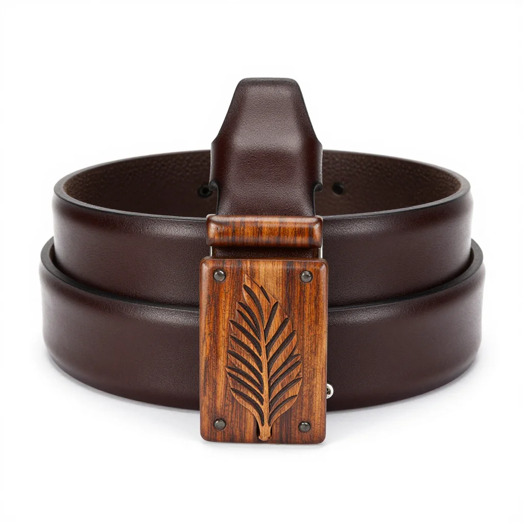 Leather Belt with Wooden Buckle