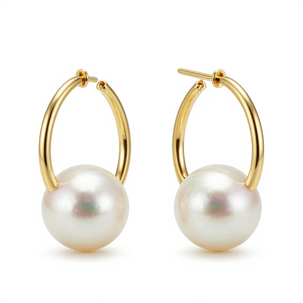 Pearl and Gold Hoop Earrings