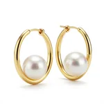 Pearl and Gold Hoop Earrings - 4