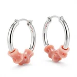 Coral and Silver Hoop Earrings - 2