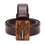 Leather Belt with Wooden Buckle - 5