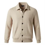 Men's Lightweight Cable Knit Sweater Jacket in Soft Beige Wool Blend - 1