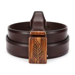 Leather Belt with Wooden Buckle - 1